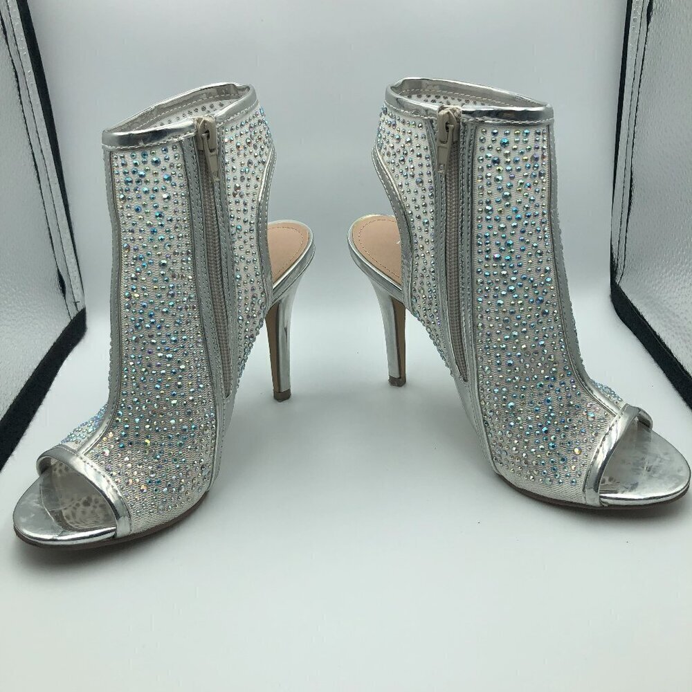 Madden Girl Divaa Silver Rhinestone Women's Open Toe Booties Size 6 - Picture 2 of 5